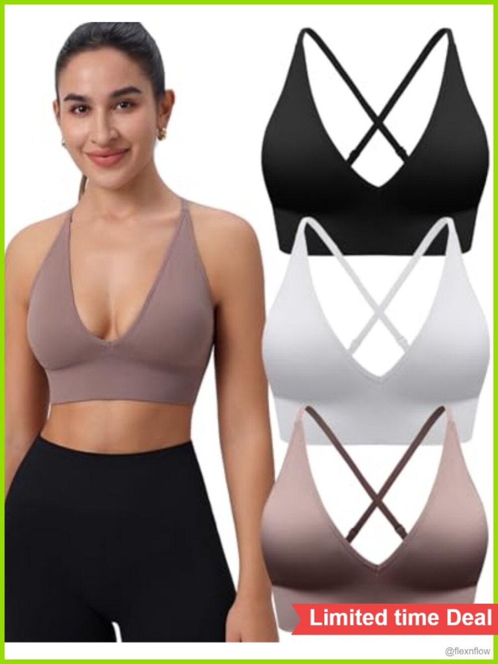 Womens V Neck Sports Bras Adjustable Seamless Wireless Padded Bralette